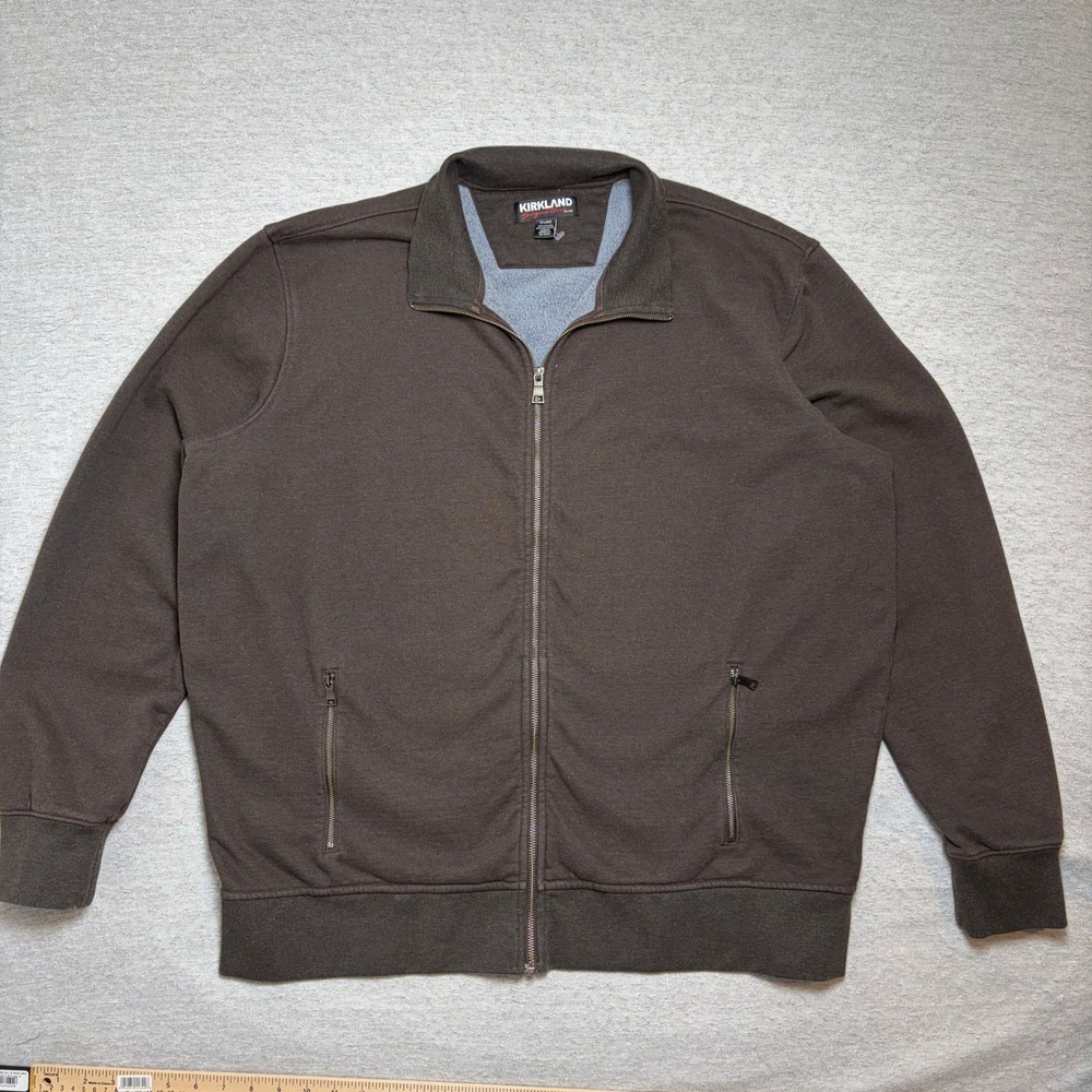 Kirkland Mens Full Zip Sweatshirt XXL Brown Fleece Lined Mock Neck Jacket